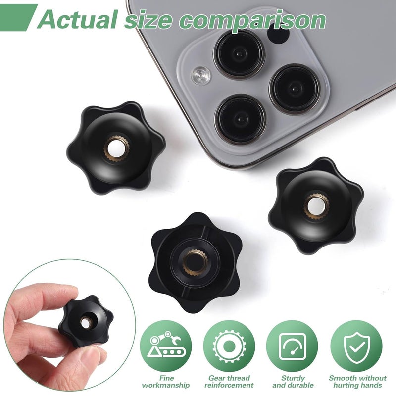 HouseUp 12 Pcs Star Knobs, 1/4-20 Female Threaded Hexagon Head Thru Clamping Knob, 6 Star 1/4 Inch 20 Jig T Knobs, Small, Black - Image 3